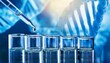 © Cleveland - pipette releasing clear droplet into glass test tube with blurred dna helix in background for clinical research banner design