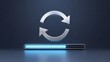 © Mudir_Man - Metallic synchronization arrows over glowing blue progress bar representing system update software download and digital processing concept