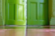 © Ryzhkov - Green paneled double doors with a smooth painted finish and ornate molding, set in a luminous classical interior for heritage restoration and design