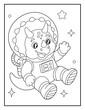 © laky - Printable Baby Triceratops Astronaut Coloring Sheet. Cute Cartoon Dinosaur Space Activity for Kids