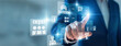© NexPix - Analyst hand touch virtual screen reviewing Customer Satisfaction survey data feedback. Improving Customer Satisfaction rates by tracking user needs and refining service quality standards.