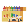 © Penrian Design - Illustration of Colored crayons, Colorful wax crayons in flat design, transparent background, PNG of art tools, for drawing icon.