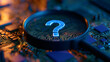 © Bakar Gallery - A glowing question mark inside a magnifying glass over a circuit board. Data analysis concept for technical.