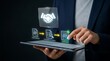 © GRAPHIC - Business person using digital tablet for electronic contract signing and agreement workflow.