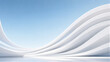 © LECASTLE Studio - Abstract white curved architecture with flowing wavy lines and blue sky background, minimal modern 3D render