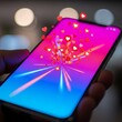 © Nabila - Smartphone hand holding screen with floating heart reactions social media likes