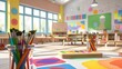 © Zypher-graphics - Art Supplies and Colorful Painting Tools inside a Bright Preschool Classroom Interior