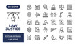 © PNG world - Law and justice icons set with editable stroke for legal documentation court procedures and compliance.