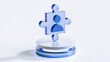 © A2Z AI  - Blue Glass Puzzle Piece with Person Icon on Modern Pedestal, Representing Teamwork and Identity, White Background