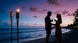 © Ivairrend - Romantic couple toasting with wine at sunset on a tropical beach