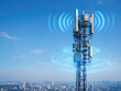 © Evdoha - 5G Mobile Network Tower with Wireless Signal Over Modern City