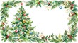 © Hesti - Watercolor Christmas tree and pine branch border on white background