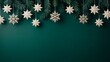 © vectovibe - Christmas background with pine branches and hanging white stars and snowflakes copy space for text