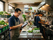 © Dhaarshini - small independent restaurant owner checking food inventory on a tablet in a professional kitchen
