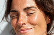 © JoeyMarut - Close up luminous skin relaxed happy mood smooth texture freckled complexion glowing cheek natural beauty radiant skin