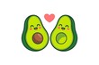 © MSTFARJANAHOSSAIN - Two cute happy avocado halves in love with a pink heart icon isolated on white background