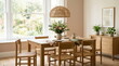 © SimpleLife Stock - Bright dining room with natural wood furniture and floral centerpiece