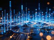 © 威宇 沈 - Abstract blue glowing columns on a circuit board background