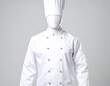 © Samsul - Professional white chef uniform on mannequin against grey background.