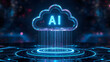 © SYCREATION - Cloud and edge computing technology data transfer concept. A large cloud icon is in the center, Ai Brain Cloud Big data, network, Science and futuristic ai cloud background concept.