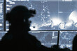 © Mrammon - Security officer military control room tactical operation cyber security digital map surveillance monitor night mission command center intelligence analysis data network security officer military