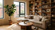 © Hanna Sudnyk - A small modern living space combining modular furniture, warm wood and soft natural light. Realistic home interior with an inviting and functional atmosphere