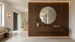 © Sathiya - Modern Entryway Design with Round Mirror and Wood Accents