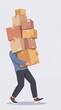 © Ilya - Man carrying a tall stack of cardboard boxes for delivery