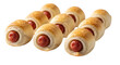 © Mst - Eight pigs in blanket mini hot dogs baked in golden pastry arranged for party.