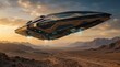 © Tenga - Futuristic sci fi spaceship hovering above desert canyon valley with spaceship