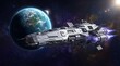 © Tenga - Massive space cruiser passing earth in deep space with spaceship, starship