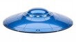 © Abdul - Shiny blue metallic flying saucer featuring glowing lights designed with smooth curved surfaces on white background
