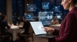 © amila - Burgundy Management Blazer Table Utilization AI Technology Reducing Idle Restaurant Seating and Optimizing Occupancy in Blurred Dining Area Background