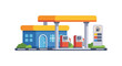 © raisa - Gas station building with fuel pumps and price display is a vector illustration