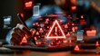 © Mia - digital warning alert displayed on laptop with document icons, representing system risk, data threat, cyber alerts, file security issues, online protection challenges in modern digital environments.