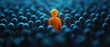 © Margarita - glowing orange figure standing among a crowd of dark blue stylized figures, dramatic lighting conveying individuality and quiet confidence