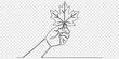 © Line sA - person's hand holding a maple leaf against continuous one line drawing, Continuous one line drawing of hand holding autumn leaf maple icon in silhouette on a white background. Linear stylized