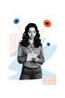 © deagreez - Composite trend artwork 3D sketch collage of young lady student stand arm hands write notebook huge eye watch vision control oversee