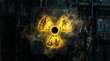 © Mostafizur - Glowing yellow radiation symbol on dark industrial background, nuclear hazard warning sign.