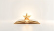 © MdAbu - Golden star shines above open book on white background for excellence concept.