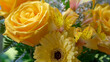 © mailcaroline - a cheerful arrangement featuring bright yellow roses, speckled Peruvian lilies (Alstroemeria), and a yellow gerbera daisy (Gerbera).