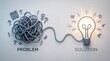 © abdul studio - Problem solving concept displaying tangled wire transforming into glowing lightbulb solution representing business consulting and innovation