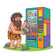 © Zamal - Caveman trying to use a modern vending machine with a rock in a funny cartoon style