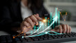 © InfiniteFlow - A business professional uses a keyboard while examining financial data. The image showcases digital graphs and charts symbolizing growth and market analysis trends. Scalp