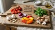 © Zaid - Fresh organic vegetables with rustic labels on a wooden cutting board, representing healthy home cooking and culinary excellence through high quality natural ingredients for gourmet meal preparations.
