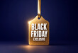 © DesignGallery - Golden black friday exclusive sale tag glowing with light for shopping discounts and promotions