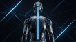 © Charlotte - Back view of humanoid robot with glowing blue spine, futuristic android design, artificial intelligence cyborg, science fiction character, advanced robotics technology