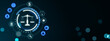 © Who is Danny - Justice scales icon with digital legal technology symbols, glowing blue interface, business law concept and spacious abstract background design. 3D Rendering