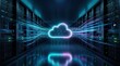 © Wannaeka - Digital transformation concept showing cloud data migration in a high speed network server room.