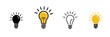 © MDTUHIN - Minimalist light bulb icon set, glowing yellow lightbulb symbols for creative ideas, simple black and white lamp illustrations